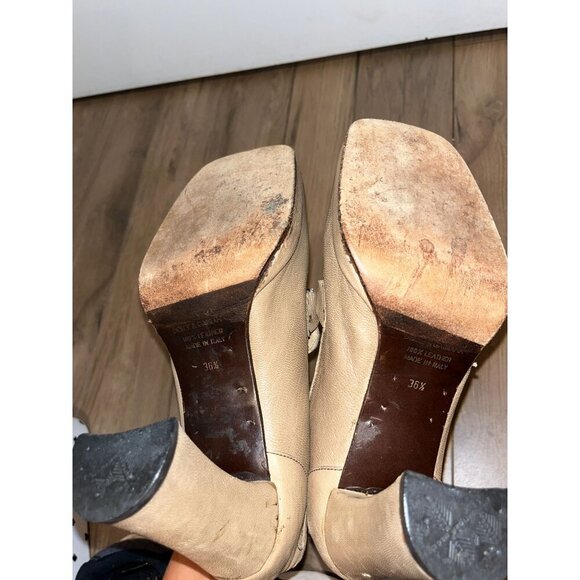 DOLCE & GABBANA  Vintage Beige Leather Square-Toe Slip-On Heeled Loafers Women's - Picture 8 of 10